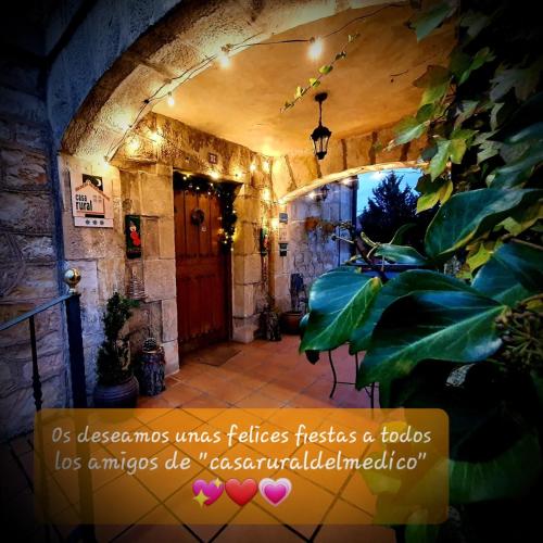 an entrance to a building with a door and a plant at Casa Rural del Médico in Hontoria del Pinar