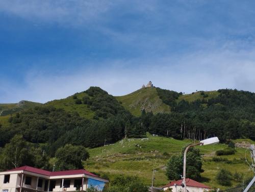 Offrant une vue sur la montagne, cette maison est située sur une colline. dans l'établissement Kazbek wiev Hostel, à Kazbegi