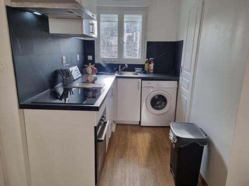 une cuisine avec un évier et une machine à laver dans l'établissement week-end Au Havre, au Havre