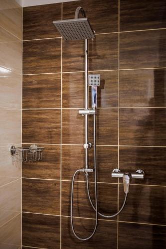 a shower with a shower head in a bathroom at Apartmán Simon - Horský Resort Buková Hora - Červená Voda in Červená Voda