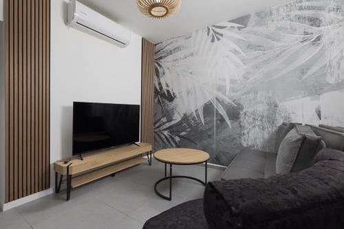 a living room with a tv and a couch at השיטה 1 in Eilat