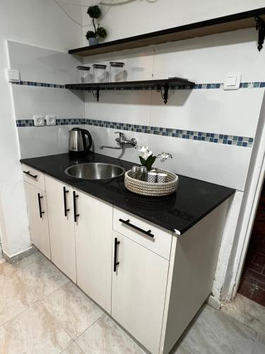 a small kitchen with a sink and a counter at MAYA Studio in Eilat