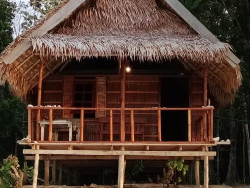 a small hut with a thatched roof at Risen Raja Ampat in Pulau Birie
