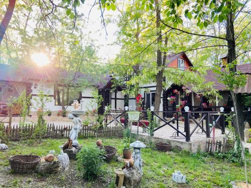 a group of chickens in the yard of a house at Agropensiunea La Prisaca in Orhei