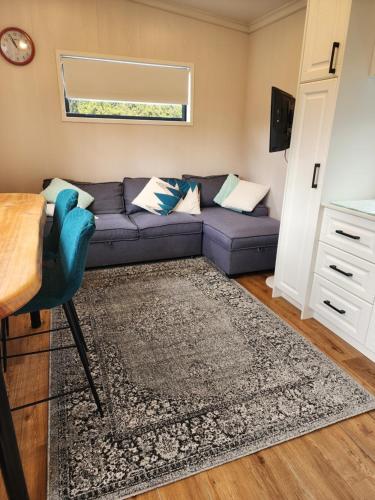 北帕默斯顿Cozy self contained Tiny Home的带沙发和桌子的客厅
