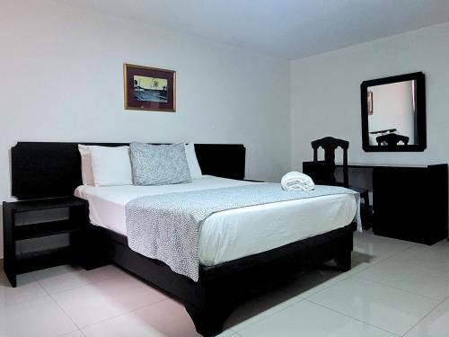 a bedroom with a bed and a mirror on the wall at Hotel Olimpo in La Romana