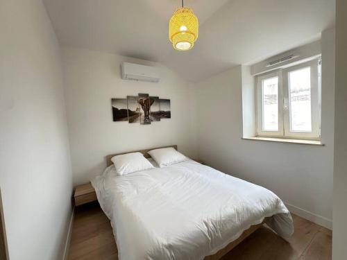 une chambre blanche avec un lit et une fenêtre dans l'établissement Malaga, appartement cosy et convivial, à Reims