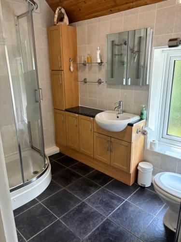 a bathroom with a sink and a shower at Last Cottage in Richmond