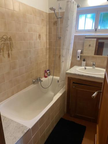 une salle de bain avec une baignoire et un lavabo dans l'établissement L'Oustalet, à Nice