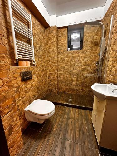 a bathroom with a toilet and a sink at Apartament cu 2 dormitoare in Constanţa
