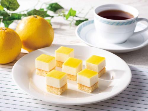 a plate with cheese and a cup of coffee and lemons at Comfort Hotel Miyazaki in Miyazaki