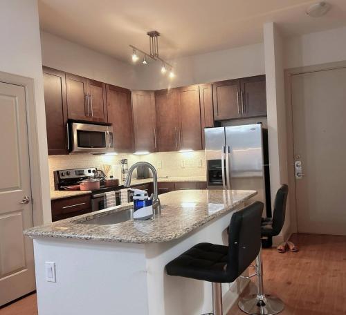 a kitchen with a sink and a counter top at Belle Maison near Medical Center NRG Stadium in Houston