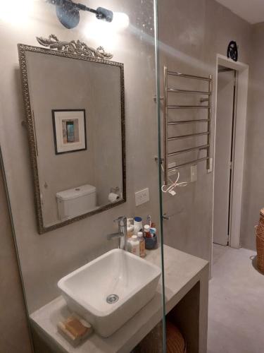 a bathroom with a sink and a mirror at Loft con terraza en San Isidro in San Isidro