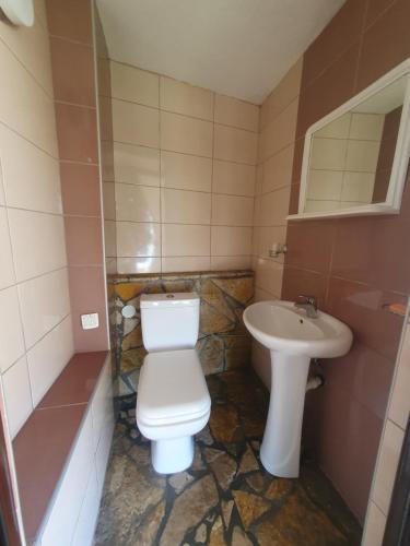 a bathroom with a toilet and a sink at Aurora Spa in Kunje