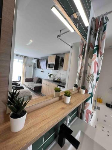 Cama o camas de una habitación en Cosy studio l'éclipse Balneo
