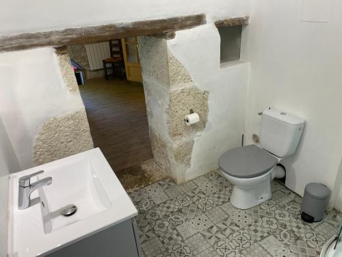 Saint-Amans-de-PellagalにあるVilla Stephano top pour un week-end festifのトイレと洗面台付きのバスルーム