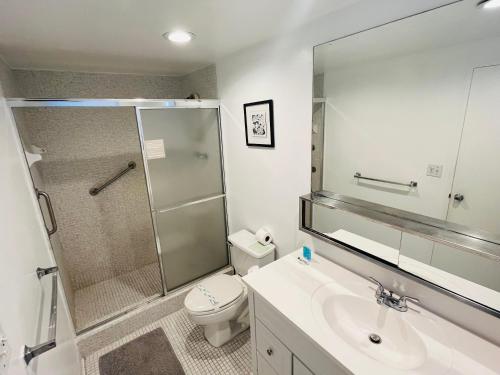a bathroom with a shower and a toilet and a sink at Miami Hollywood Great 2 Bedroom 2 Bathroom with Intercostal View 001-22bvic in Hollywood