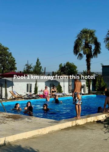 a group of people swimming in a swimming pool at Central Kvareli in Kvareli