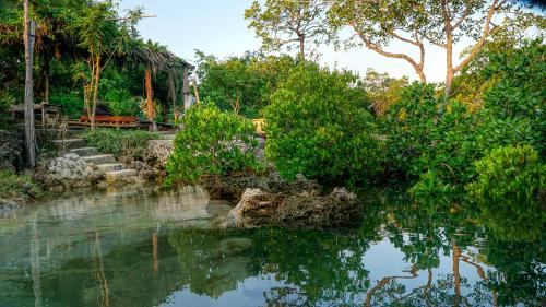 a body of water with trees and a house at Mkoko Villa in Fumba