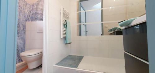 a bathroom with a toilet and a sink and a mirror at COUETTE et CAFÉ L'AGENCE in Boutigny-sur-Essonnes