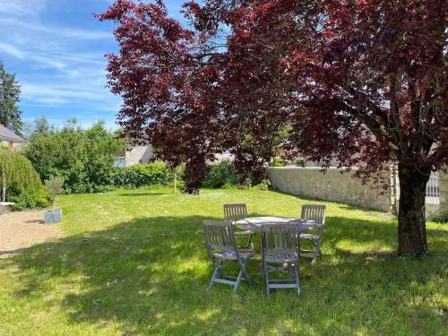 a table and chairs under a tree in a yard at Maison de maître Azay Le Rideau - 8 personnes in Azay-le-Rideau