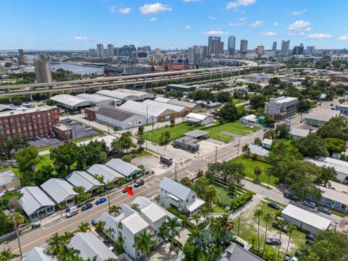 an aerial view of a city with buildings at NEW! Casa Fuente - Beautifully Renovated Ybor Bungalow, Steps to 7th Ave in Tampa