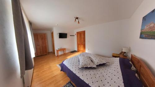 a bedroom with a bed and a television in it at Simon House in Şimon