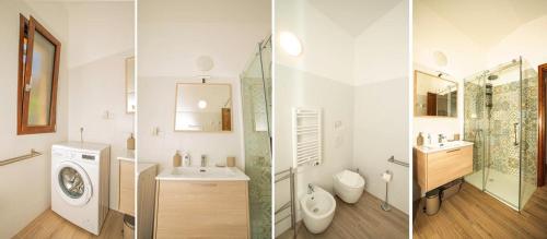 two pictures of a bathroom with a sink and a toilet at Villa Vincent in Costa Paradiso
