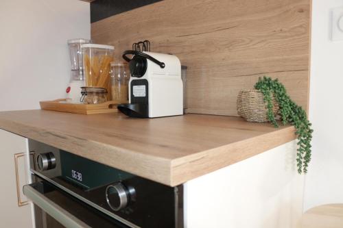 Il comprend une cuisine équipée d'une cafetière et d'une cuisinière. dans l'établissement Appart Dijon, 4 couchages, Centre ville historique, à Dijon