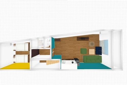 a model of a kitchen and a living room at Rakuna Inn 動 Sasazuka in Tokyo