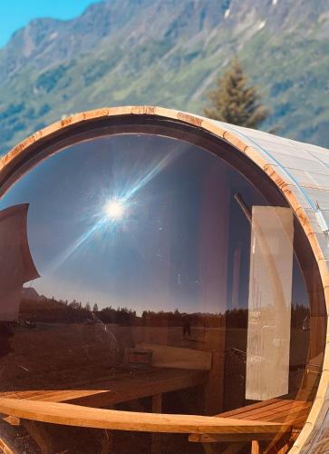 a view of the sky through a window at Howling Wolf Resort in Seward