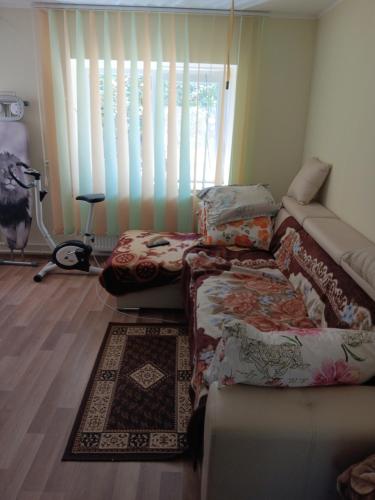 a living room with a couch and pillows at Casa Dan Proco in Somova