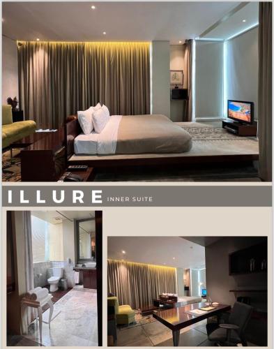 a hotel room with a bed and a living room at Kemang Icon in Jakarta