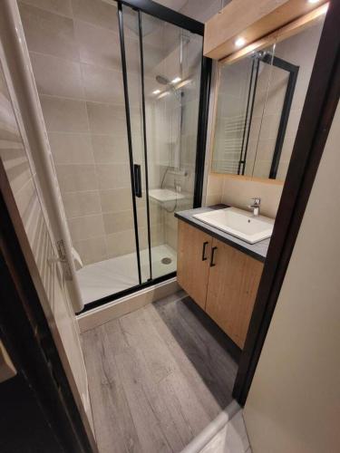 une salle de bain avec douche et lavabo dans l'établissement Résidence 