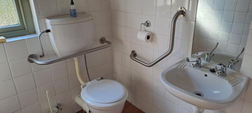 a bathroom with a toilet and a sink at HouseMartin Lodge & Self Catering in De Rust