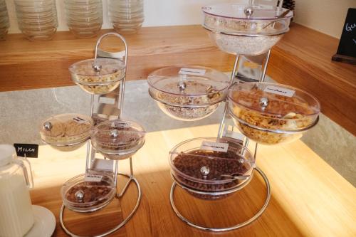 a group of wine glasses sitting on top of a table at Berghotel Bärenstein in Bärenstein