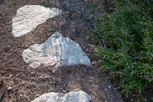 a group of rocks on the ground withgrass at Demati house in Patmos