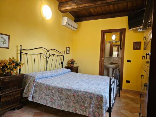 1 dormitorio con 1 cama y lavamanos. en Agriturismo Ca Serrantonio - Ferri Villetta Mozart, en Urbania