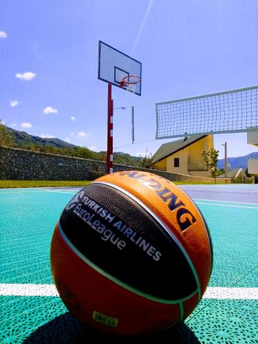 a volleyball on a court with a basketball hoop at Orlovo gnezdo in Ljubovija