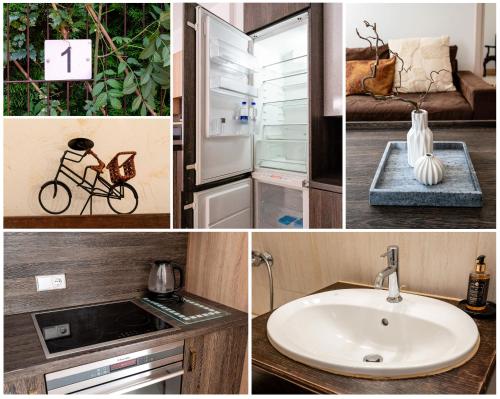 un collage de fotos de una cocina y un fregadero en Gusto Apartment, en Kaunas