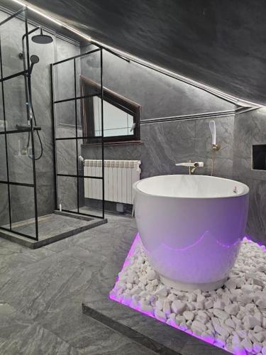 bagno con ampia vasca su rocce di Cabană Urșilor Gosen a Vama