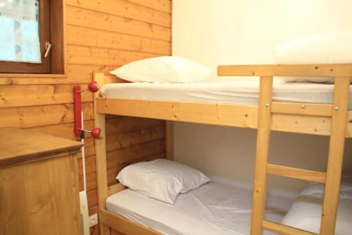une chambre avec deux lits superposés dans une cabine dans l'établissement Chalet de lOy OY16 NATURE & MOUNTAIN 4 Pers, à Châtel