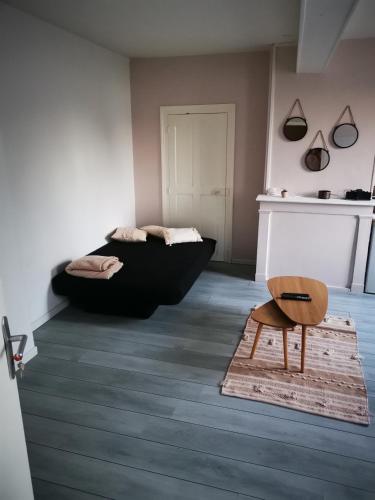 un salon avec un lit et une chaise dans l'établissement La Fère, à La Fère