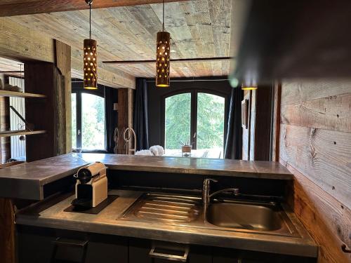 une cuisine avec un évier et un plan de travail dans l'établissement Wintergarten2, à Valmorel