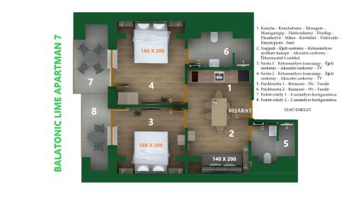 a floor plan of a house with at Balatonic Lime apartmanház in Siófok