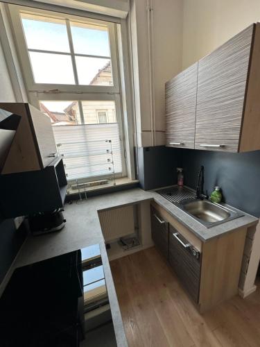 a small kitchen with a sink and a window at Appartement for Rent 03 in Pattensen