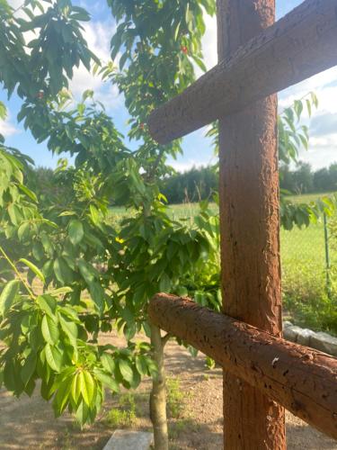 a wooden fence in front of a green field at KURNIK - Domek pod lasem in Sztabin