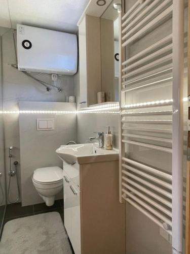 a small bathroom with a toilet and a sink at Chalet Licina - Bjelašnica in Klanac