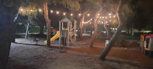 a playground with a slide in a park at night at Casa Neve al mare in Specchiolla 