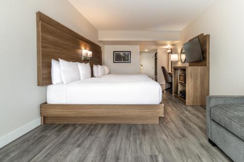 a hotel room with a bed and a couch at Atrium Hotel Vancouver in Vancouver